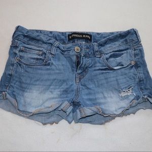 EXPRESS BLUE JEAN RIPPED SHORTS